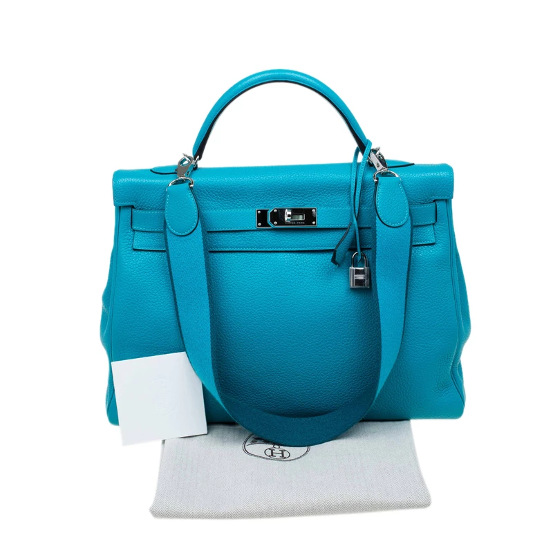 Hermes Turquoise Clemence Leather Palladium Hardware Kelly Retourne 40 Bag For Women 11 Hermes Turquoise Clemence Leather Palladium Hardware Kelly Retourne 40 Bag For Women - Image 9