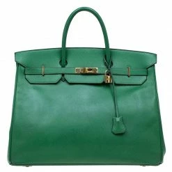 Hermes Green Epsom Leather Gold Hardware Birkin 40 Bag For Women