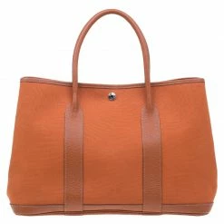 Hermes Orange Canvas/Leather Garden Party MM Tote Bag For Women