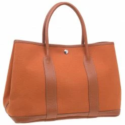 Hermes Orange Canvas/Leather Garden Party MM Tote Bag For Women -Deals Hermes Store luxury women hermes used handbags p73714 003