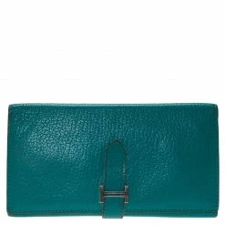 Hermes Green Chevre Bearn Gusset Tri-Fold Wallet For Women