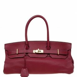 Hermes Vermillion Red Clemence Leather Gold Hardware Shoulder Birkin 42 Bag For Women
