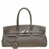 Hermes Etain Clemence Leather Palladium Hardware Shoulder Birkin 42 Bag For Women