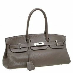 Hermes Etain Clemence Leather Palladium Hardware Shoulder Birkin 42 Bag For Women -Deals Hermes Store luxury women hermes used handbags p76182 003