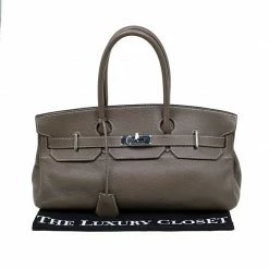 Hermes Etain Clemence Leather Palladium Hardware Shoulder Birkin 42 Bag For Women -Deals Hermes Store luxury women hermes used handbags p76182 009