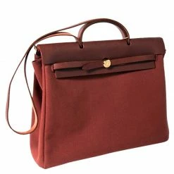 Hermes Brown Toile Canvas/Leather 2-in-1 Herbag GM Bag For Women -Deals Hermes Store luxury women hermes used handbags p80041 002