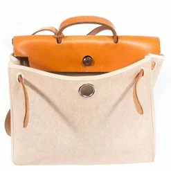 Hermes Beige And Orange Canvas And Vache Calfskin Leather Herbag GM Bag For Women -Deals Hermes Store luxury women hermes used handbags p80317 007
