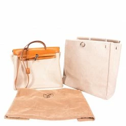 Hermes Beige And Orange Canvas And Vache Calfskin Leather Herbag GM Bag For Women -Deals Hermes Store luxury women hermes used handbags p80317 015