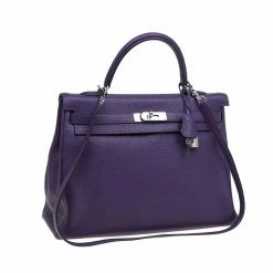 Hermes Purple Clemence Leather Palladium Hardware Kelly Retourne 35 Bag For Women -Deals Hermes Store luxury women hermes used handbags p80476 003