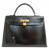 Hermes Black Leather Box Calf Leather Kelly 32 Bag For Women