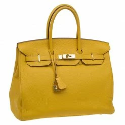 Hermes Yellow Clemence Leather Gold Hardware Birkin 35 Bag For Women -Deals Hermes Store luxury women hermes used handbags p83748 003