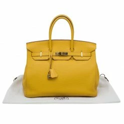 Hermes Yellow Clemence Leather Gold Hardware Birkin 35 Bag For Women -Deals Hermes Store luxury women hermes used handbags p83748 010