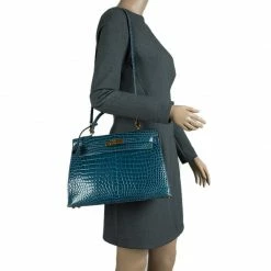 Hermes Blue Marine Porosus Crocodile Gold Hardware Kelly Sellier 32 Bag For Women -Deals Hermes Store luxury women hermes used handbags p84220 0002