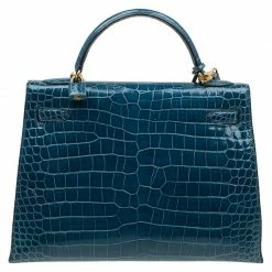 Hermes Blue Marine Porosus Crocodile Gold Hardware Kelly Sellier 32 Bag For Women -Deals Hermes Store luxury women hermes used handbags p84220 0004