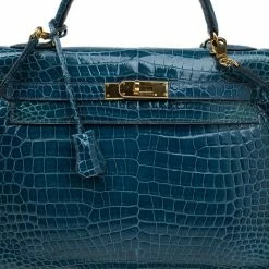 Hermes Blue Marine Porosus Crocodile Gold Hardware Kelly Sellier 32 Bag For Women -Deals Hermes Store luxury women hermes used handbags p84220 0005