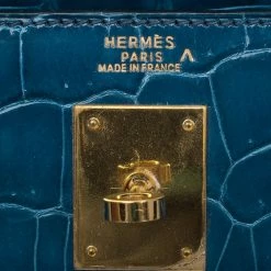 Hermes Blue Marine Porosus Crocodile Gold Hardware Kelly Sellier 32 Bag For Women -Deals Hermes Store luxury women hermes used handbags p84220 0009