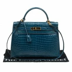 Hermes Blue Marine Porosus Crocodile Gold Hardware Kelly Sellier 32 Bag For Women -Deals Hermes Store luxury women hermes used handbags p84220 0010