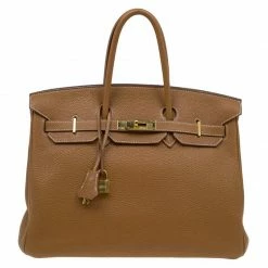 Hermes Cognac Togo Leather Gold Hardware Birkin 35 Bag For Women