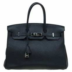 Hermes Noir Togo Leather Palladium Hardware Birkin 35 Bag For Women