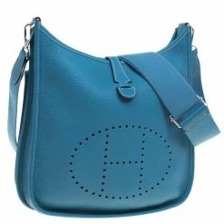 Hermes Blue Jean Clemence Leather Evelyne III PM Bag For Women -Deals Hermes Store luxury women hermes used handbags p92426 003