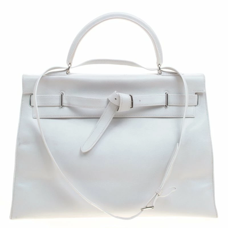 Hermes White Swift Leather Palladium Plated Kelly Flat 35 Bag For Women 3 Hermes White Swift Leather Palladium Plated Kelly Flat 35 Bag For Women
