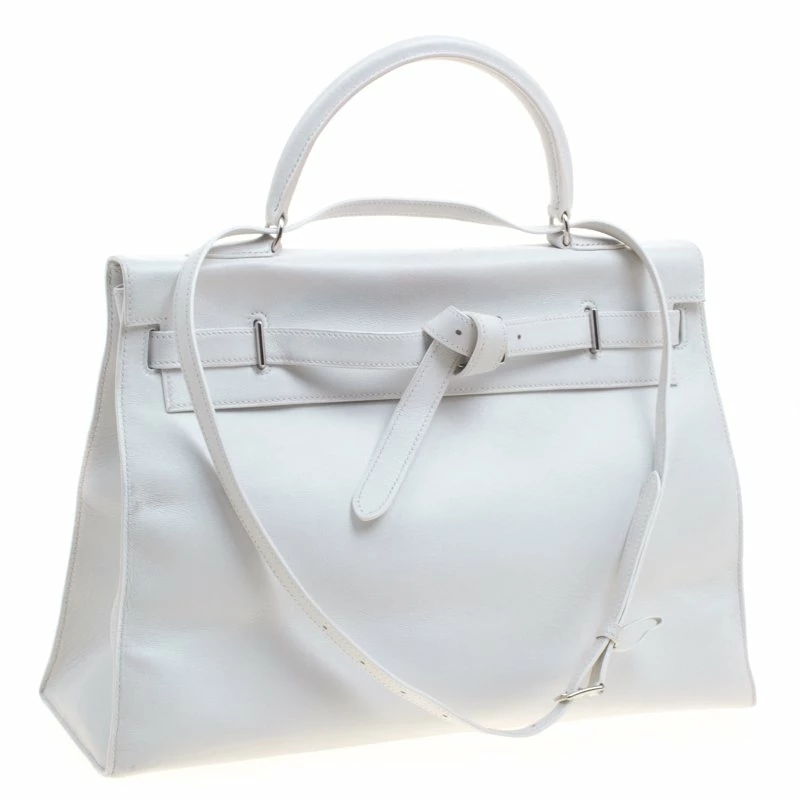 Hermes White Swift Leather Palladium Plated Kelly Flat 35 Bag For Women 5 Hermes White Swift Leather Palladium Plated Kelly Flat 35 Bag For Women - Image 3