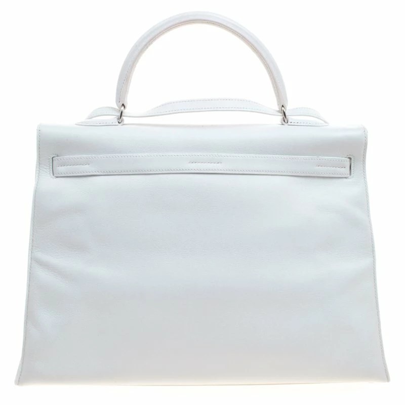 Hermes White Swift Leather Palladium Plated Kelly Flat 35 Bag For Women 6 Hermes White Swift Leather Palladium Plated Kelly Flat 35 Bag For Women - Image 4