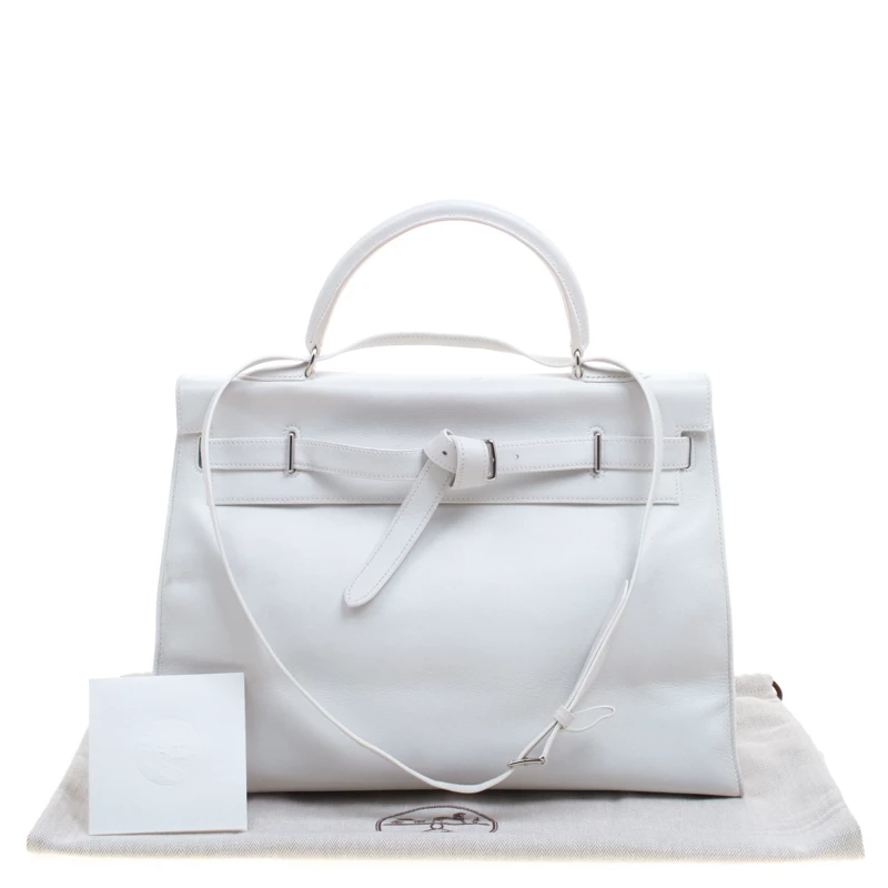Hermes White Swift Leather Palladium Plated Kelly Flat 35 Bag For Women 12 Hermes White Swift Leather Palladium Plated Kelly Flat 35 Bag For Women - Image 10