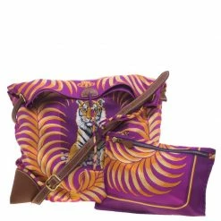 Hermes Multicolor Tiger Printed Silk And Swift Leather Silky City 33 Bag For Women