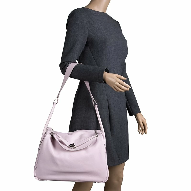 Hermes Pink Swift Leather Palladium Plated Lindy 34 Bag For Women 4 Hermes Pink Swift Leather Palladium Plated Lindy 34 Bag For Women - Image 2