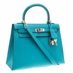Hermes Blue Paon Chevre De Coromandel Leather Palladium Hardware Kelly Sellier 25 Bag For Women 16 Hermes Blue Paon Chevre De Coromandel Leather Palladium Hardware Kelly Sellier 25 Bag For Women -Deals Hermes Store luxury women hermes used handbags p94670 003