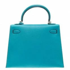 Hermes Blue Paon Chevre De Coromandel Leather Palladium Hardware Kelly Sellier 25 Bag For Women 17 Hermes Blue Paon Chevre De Coromandel Leather Palladium Hardware Kelly Sellier 25 Bag For Women -Deals Hermes Store luxury women hermes used handbags p94670 004