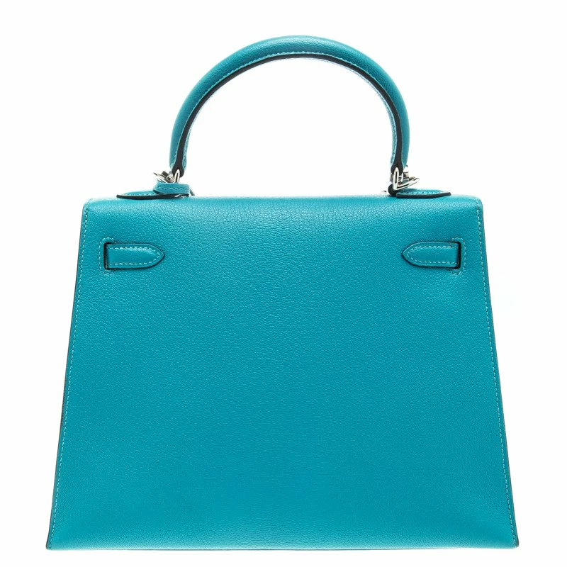 Hermes Blue Paon Chevre De Coromandel Leather Palladium Hardware Kelly Sellier 25 Bag For Women 6 Hermes Blue Paon Chevre De Coromandel Leather Palladium Hardware Kelly Sellier 25 Bag For Women - Image 4