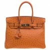Hermes Tangerine Ostrich Leather Gold Hardware Birkin 30 Bag For Women