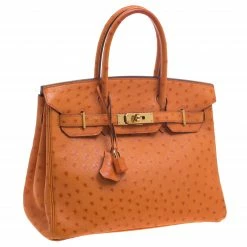 Hermes Tangerine Ostrich Leather Gold Hardware Birkin 30 Bag For Women -Deals Hermes Store luxury women hermes used handbags p95029 003