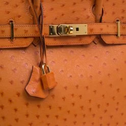 Hermes Tangerine Ostrich Leather Gold Hardware Birkin 30 Bag For Women -Deals Hermes Store luxury women hermes used handbags p95029 005