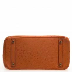 Hermes Tangerine Ostrich Leather Gold Hardware Birkin 30 Bag For Women -Deals Hermes Store luxury women hermes used handbags p95029 006