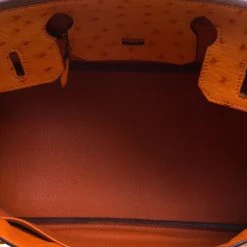 Hermes Tangerine Ostrich Leather Gold Hardware Birkin 30 Bag For Women -Deals Hermes Store luxury women hermes used handbags p95029 007