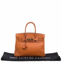 Hermes Tangerine Ostrich Leather Gold Hardware Birkin 30 Bag For Women -Deals Hermes Store luxury women hermes used handbags p95029 010