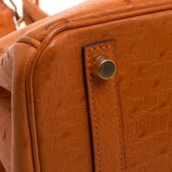 Hermes Tangerine Ostrich Leather Gold Hardware Birkin 30 Bag For Women -Deals Hermes Store luxury women hermes used handbags p95029 013