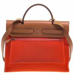 Hermes Brown/Capucines Leather And Fabric Herbag Zip 31 Bag For Women -Deals Hermes Store luxury women hermes used handbags p97370 004