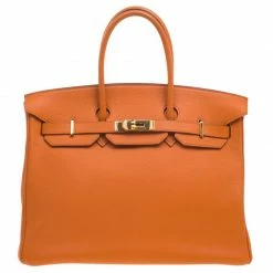 Hermes Orange Togo Leather Gold Hardware Birkin 35 Bag For Women