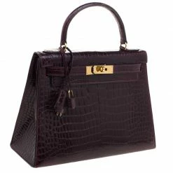 Hermes Dark Marron Crocodile Gold Hardware Kelly Sellier 28 Bag For Women -Deals Hermes Store luxury women hermes used handbags p98264 003