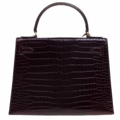 Hermes Dark Marron Crocodile Gold Hardware Kelly Sellier 28 Bag For Women -Deals Hermes Store luxury women hermes used handbags p98264 004