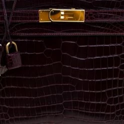 Hermes Dark Marron Crocodile Gold Hardware Kelly Sellier 28 Bag For Women -Deals Hermes Store luxury women hermes used handbags p98264 005