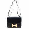 Hermes Black Box Calf Leather Gold Hardware Constance 23 Bag For Women