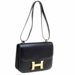 Hermes Black Box Calf Leather Gold Hardware Constance 23 Bag For Women -Deals Hermes Store luxury women hermes used handbags p99039 003