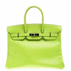 Hermes Kiwi Epsom Leather Palladium Hardware Birkin 35 Bag For Women