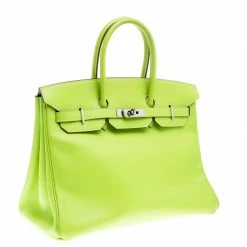Hermes Kiwi Epsom Leather Palladium Hardware Birkin 35 Bag For Women -Deals Hermes Store luxury women hermes used handbags p99044 003