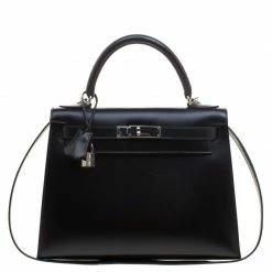 Hermes Black Box Calf Leather Palladium Hardware Kelly Sellier 28 Bag For Women